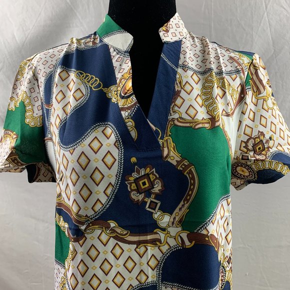 Chain Print Notched Neck Dress Without Belt - Picture 6 of 7